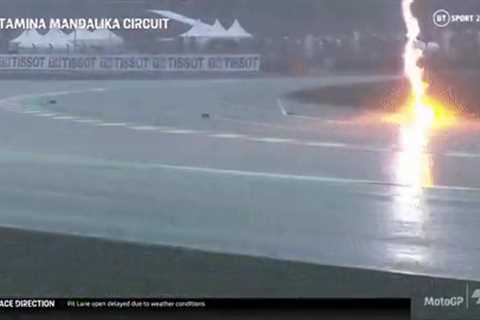 Watch shocking moment MotoGP circuit is hit by huge LIGHTNING BOLT as thunderstorms batter..