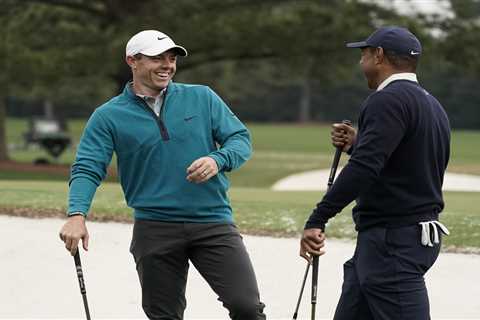 Tiger Woods shares a laugh with Rory McIlroy during latest practice round ahead of potential..