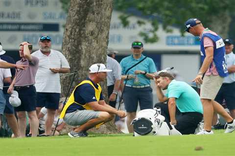 Watch Aaron Wise luckily avoid injury after being hit on the HEAD from wayward Cameron Smith drive..