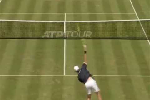 Watch as tennis star pokes fun at himself after hitting one of the worst serves ever ahead of..