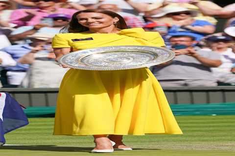 Smiling Kate Middleton glows in yellow dress as she presents Wimbledon Ladies Final winner Elena..