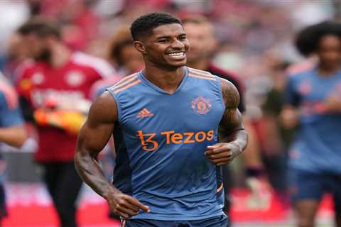 Rashford shows off body transformation in Man Utd training but injured Maguire runs alone ahead of..