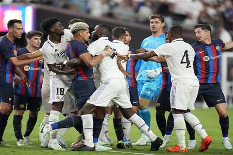 Watch Chelsea icons Eden Hazard and Antonio Rudiger in huge El Clasico brawl as Real Madrid v Barca ..