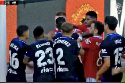 Man Utd star Scott McTominay triggers huge brawl in Atletico Madrid friendly clash