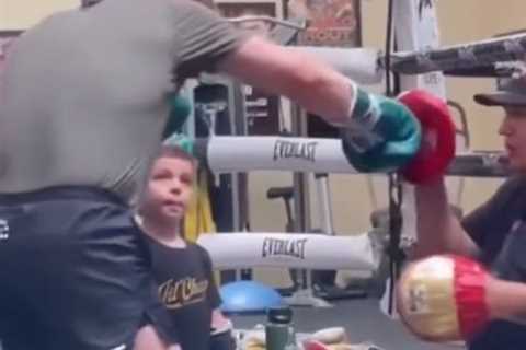 Boxing legend Canelo Alvarez spotted training his three-year-old son ahead of his trilogy bout with ..