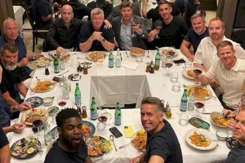 Roy Keane refuses to smile as Sky Sports team get together for pre-Premier League meal