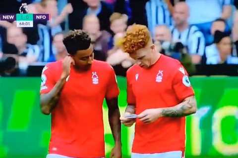 Jesse Lingard and Jack Colback look baffled as they try to read note given to them by manager in..