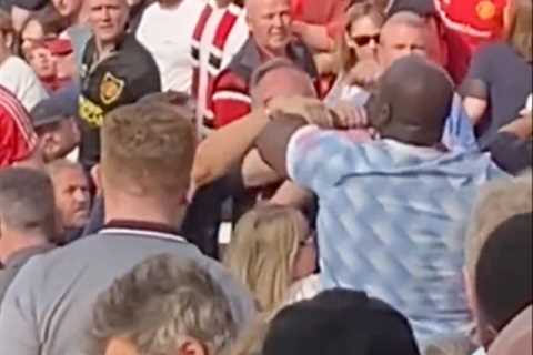 Watch shocking moment brawl erupts between Man Utd fans at Old Trafford during defeat to Brighton