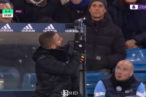 Watch Man City sub Kyle Walker TAKE DOWN Amazon Prime TV camera from Elland Road dugout during Prem ..