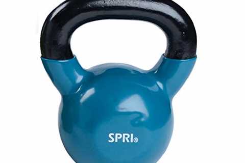 SPRI Kettlebell Weights Deluxe Cast Iron Vinyl Coated Comfort Grip Wide Handle Color Coded..