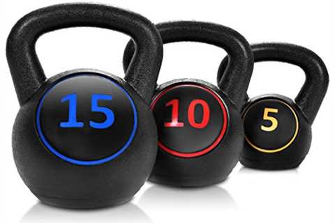 Giantex 3-Piece Kettlebell Weights Set, Weight Available 5,10,15 lbs, HDPE Kettlebell for Strength..