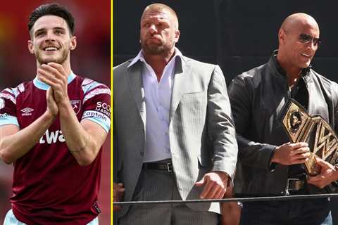 West Ham captain Declan Rice tries to persuade Dwayne ‘The Rock’ Johnson to forget Liverpool and..