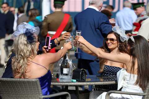 Glam racegoers dress up to the nines for the Grand National in sky high fascinators as the sun..