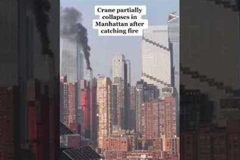 Crane partially collapses in NYC after catching fire #shorts