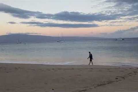 BLISS Full Blue Hawaiian moonset sunrise with 1000 dolphins in the distance from Kaanapali  8/31/23