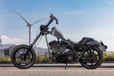 Vida’s Harley FXR chopper is raked out and ready to rumble