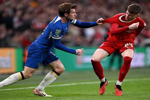 Chelsea star Ben Chilwell clashes with Liverpool’s Conor Bradley as tempers flare in Carabao Cup..