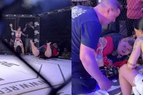 Video – MMA fighter falls face first into cage, accidentally knocks herself out