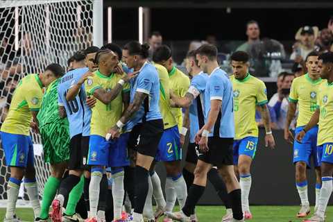 WATCH: Barcelona team-mates Raphinha & Ronald Araujo clash during Copa America tie